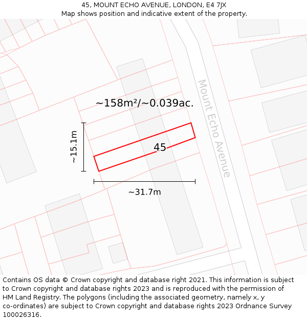 45, MOUNT ECHO AVENUE, LONDON, E4 7JX: Plot and title map