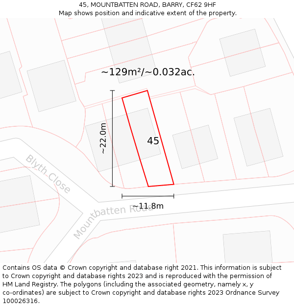 45, MOUNTBATTEN ROAD, BARRY, CF62 9HF: Plot and title map