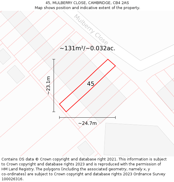 45, MULBERRY CLOSE, CAMBRIDGE, CB4 2AS: Plot and title map