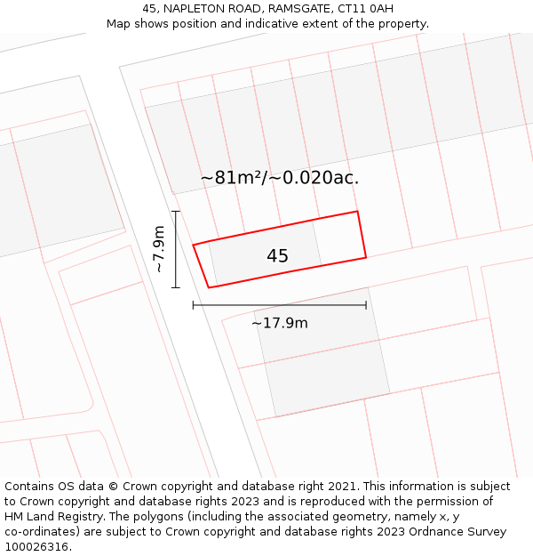 45, NAPLETON ROAD, RAMSGATE, CT11 0AH: Plot and title map