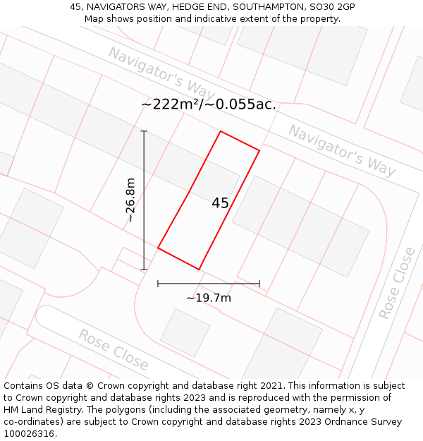 45, NAVIGATORS WAY, HEDGE END, SOUTHAMPTON, SO30 2GP: Plot and title map