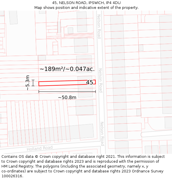 45, NELSON ROAD, IPSWICH, IP4 4DU: Plot and title map