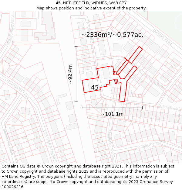45, NETHERFIELD, WIDNES, WA8 8BY: Plot and title map