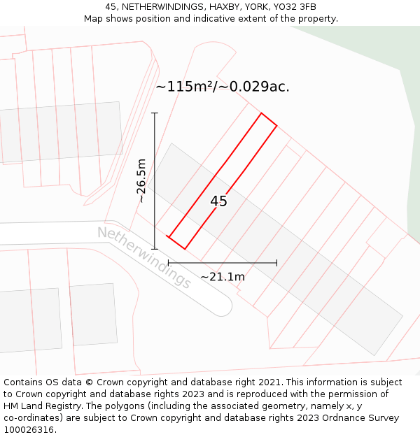 45, NETHERWINDINGS, HAXBY, YORK, YO32 3FB: Plot and title map