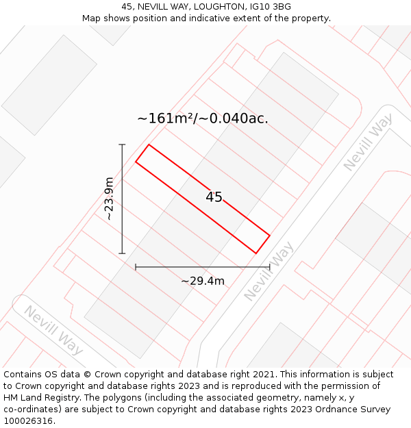 45, NEVILL WAY, LOUGHTON, IG10 3BG: Plot and title map
