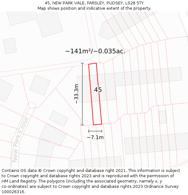 45, NEW PARK VALE, FARSLEY, PUDSEY, LS28 5TY: Plot and title map