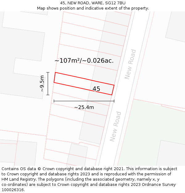45, NEW ROAD, WARE, SG12 7BU: Plot and title map