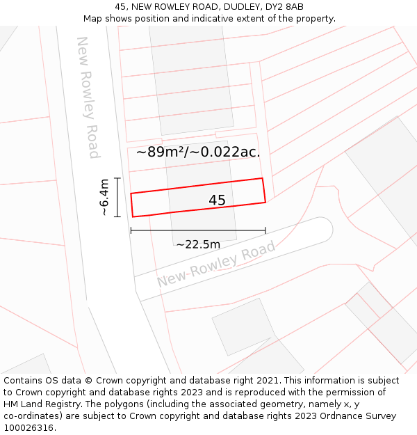 45, NEW ROWLEY ROAD, DUDLEY, DY2 8AB: Plot and title map