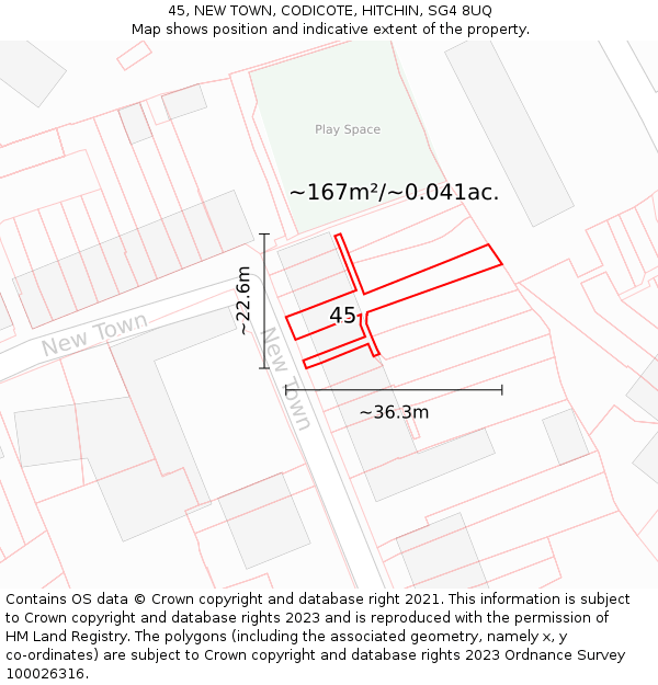 45, NEW TOWN, CODICOTE, HITCHIN, SG4 8UQ: Plot and title map