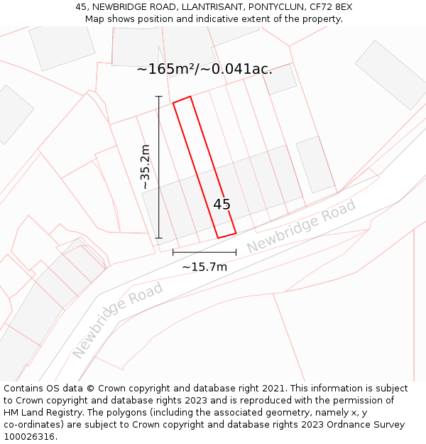 45, NEWBRIDGE ROAD, LLANTRISANT, PONTYCLUN, CF72 8EX: Plot and title map