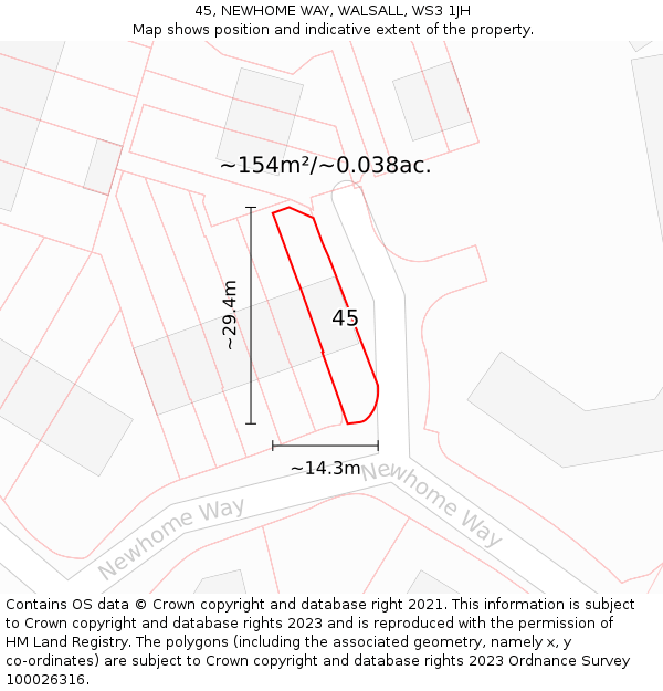 45, NEWHOME WAY, WALSALL, WS3 1JH: Plot and title map