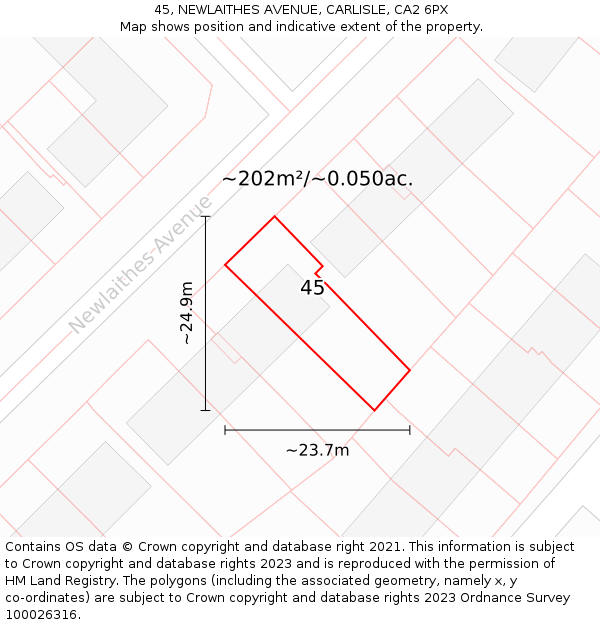 45, NEWLAITHES AVENUE, CARLISLE, CA2 6PX: Plot and title map