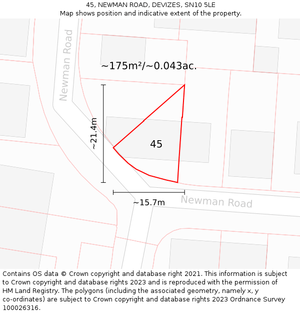 45, NEWMAN ROAD, DEVIZES, SN10 5LE: Plot and title map