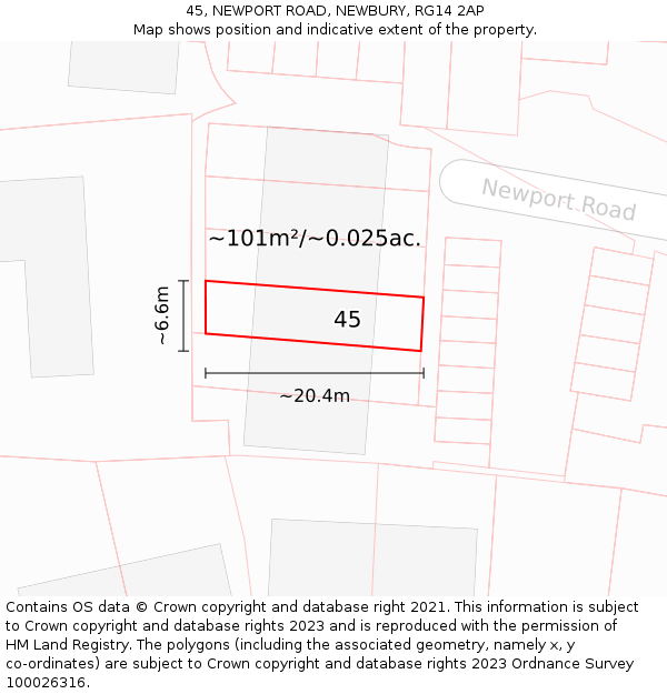 45, NEWPORT ROAD, NEWBURY, RG14 2AP: Plot and title map