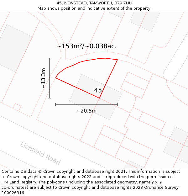 45, NEWSTEAD, TAMWORTH, B79 7UU: Plot and title map