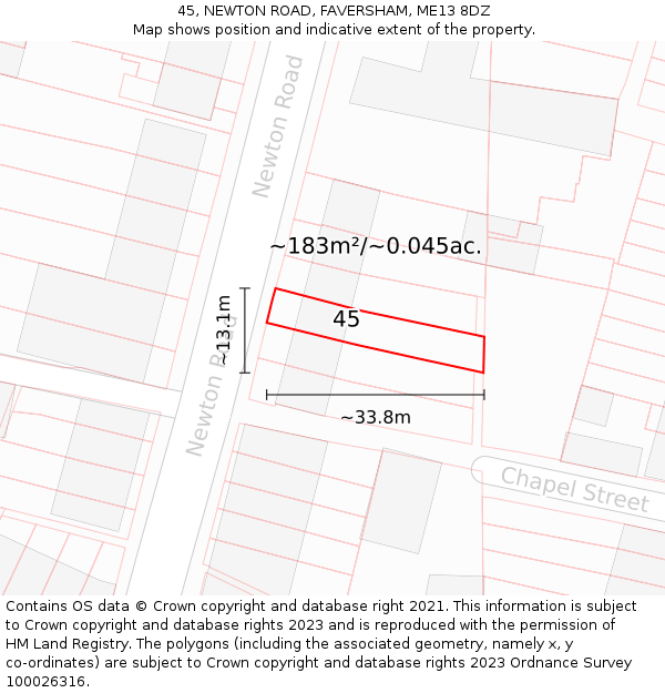 45, NEWTON ROAD, FAVERSHAM, ME13 8DZ: Plot and title map
