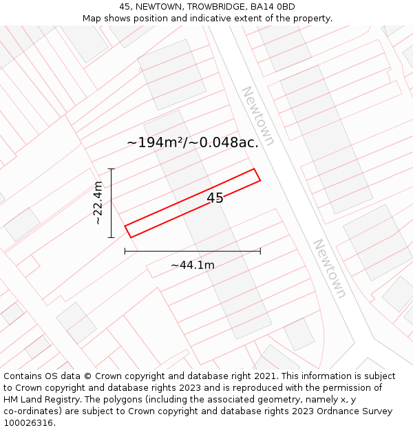 45, NEWTOWN, TROWBRIDGE, BA14 0BD: Plot and title map
