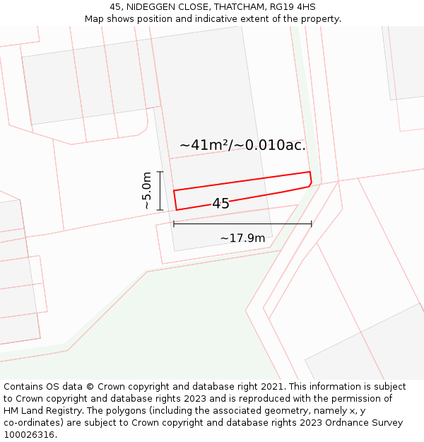 45, NIDEGGEN CLOSE, THATCHAM, RG19 4HS: Plot and title map