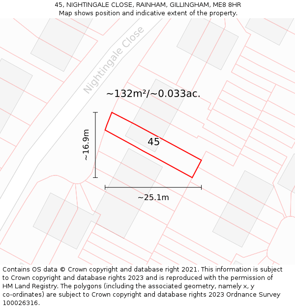 45, NIGHTINGALE CLOSE, RAINHAM, GILLINGHAM, ME8 8HR: Plot and title map