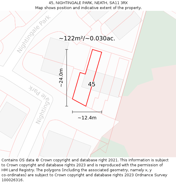 45, NIGHTINGALE PARK, NEATH, SA11 3RX: Plot and title map