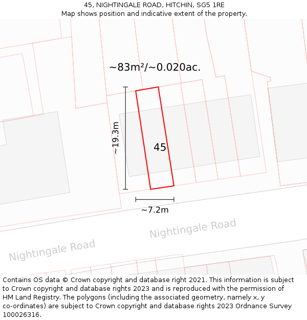 45, NIGHTINGALE ROAD, HITCHIN, SG5 1RE: Plot and title map
