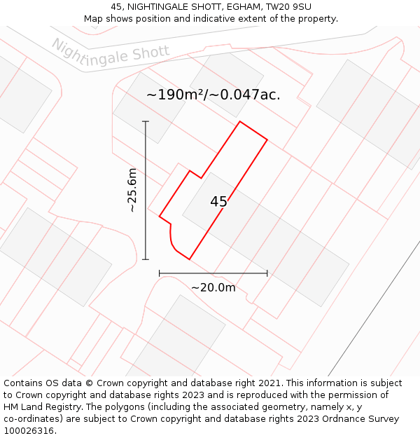 45, NIGHTINGALE SHOTT, EGHAM, TW20 9SU: Plot and title map