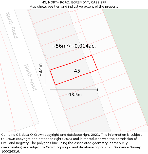 45, NORTH ROAD, EGREMONT, CA22 2PR: Plot and title map