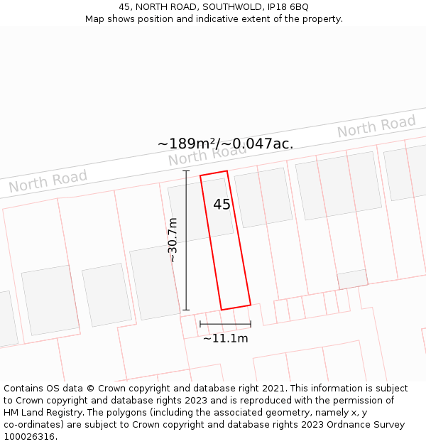 45, NORTH ROAD, SOUTHWOLD, IP18 6BQ: Plot and title map