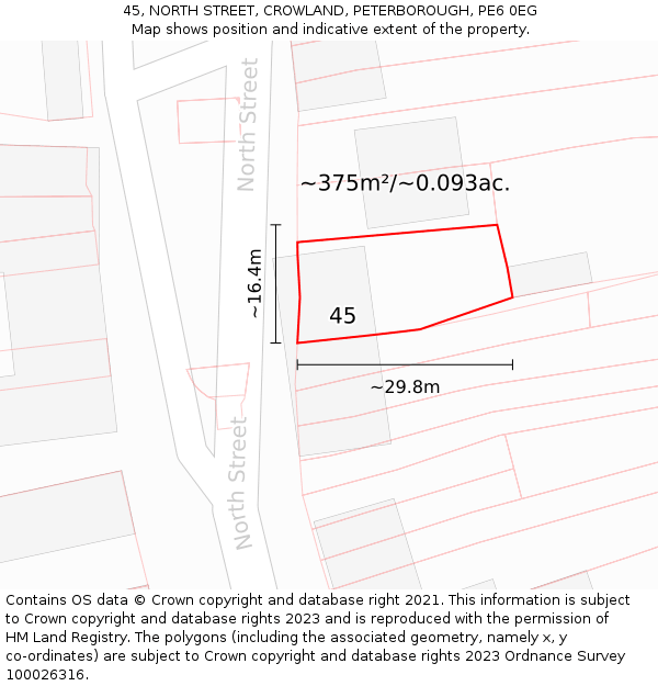 45, NORTH STREET, CROWLAND, PETERBOROUGH, PE6 0EG: Plot and title map
