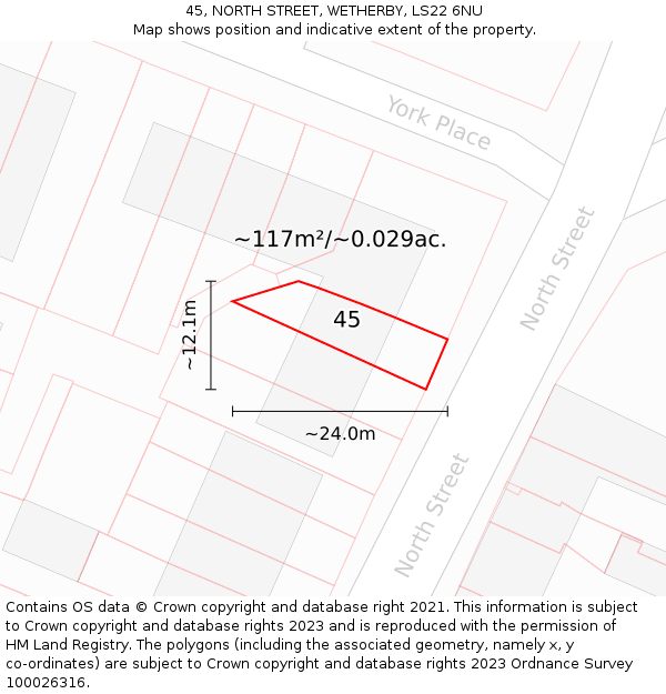 45, NORTH STREET, WETHERBY, LS22 6NU: Plot and title map
