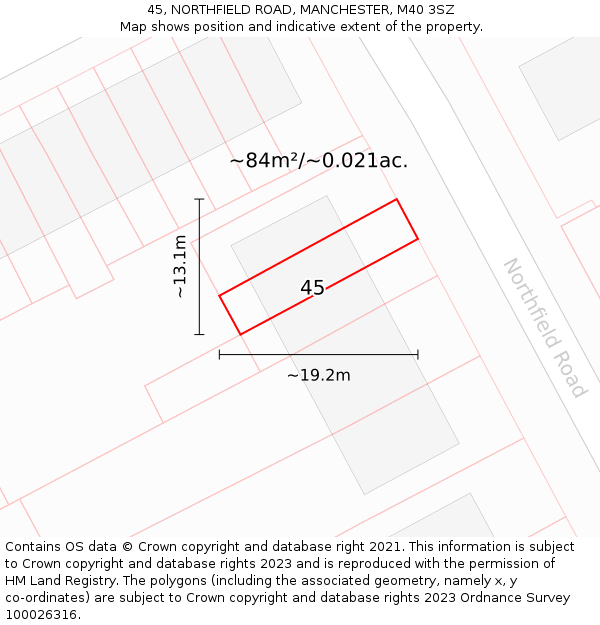 45, NORTHFIELD ROAD, MANCHESTER, M40 3SZ: Plot and title map