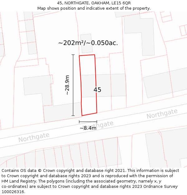45, NORTHGATE, OAKHAM, LE15 6QR: Plot and title map