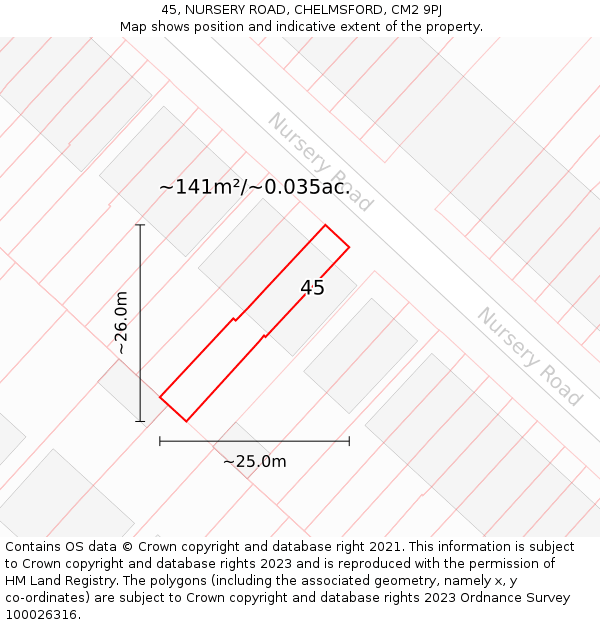 45, NURSERY ROAD, CHELMSFORD, CM2 9PJ: Plot and title map