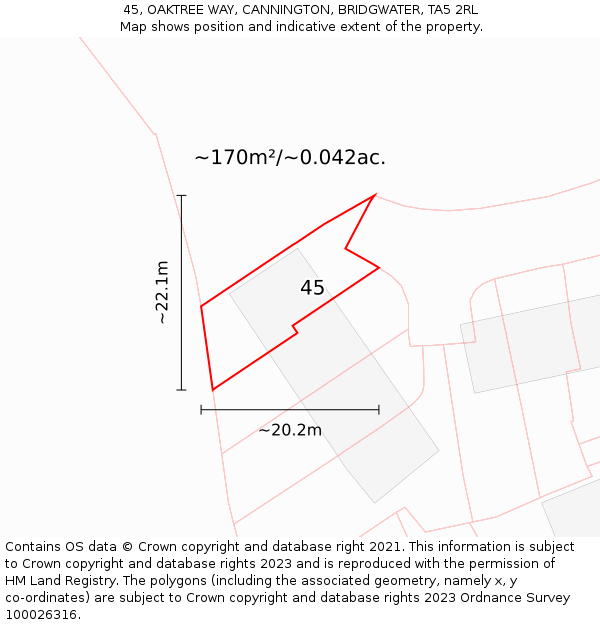 45, OAKTREE WAY, CANNINGTON, BRIDGWATER, TA5 2RL: Plot and title map