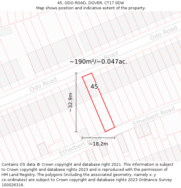 45, ODO ROAD, DOVER, CT17 0DW: Plot and title map