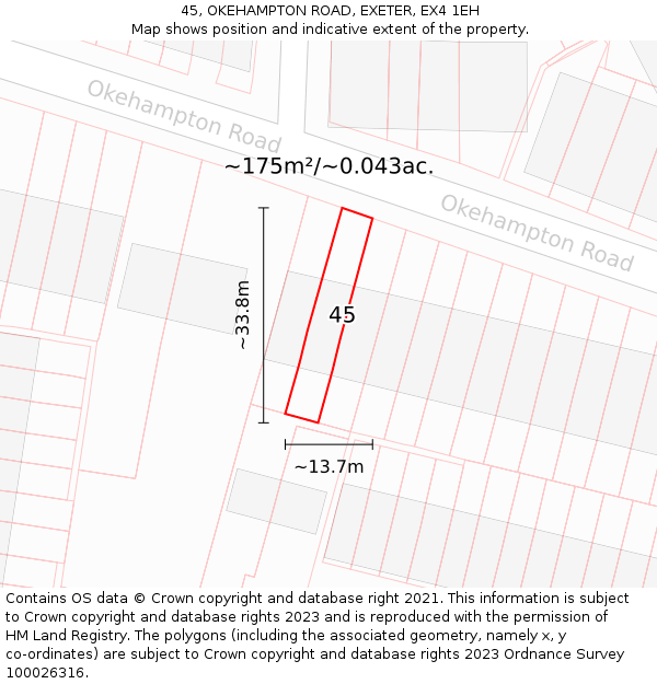 45, OKEHAMPTON ROAD, EXETER, EX4 1EH: Plot and title map