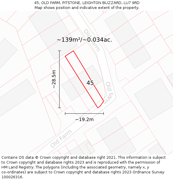 45, OLD FARM, PITSTONE, LEIGHTON BUZZARD, LU7 9RD: Plot and title map