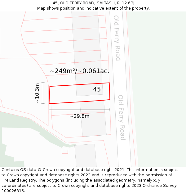 45, OLD FERRY ROAD, SALTASH, PL12 6BJ: Plot and title map