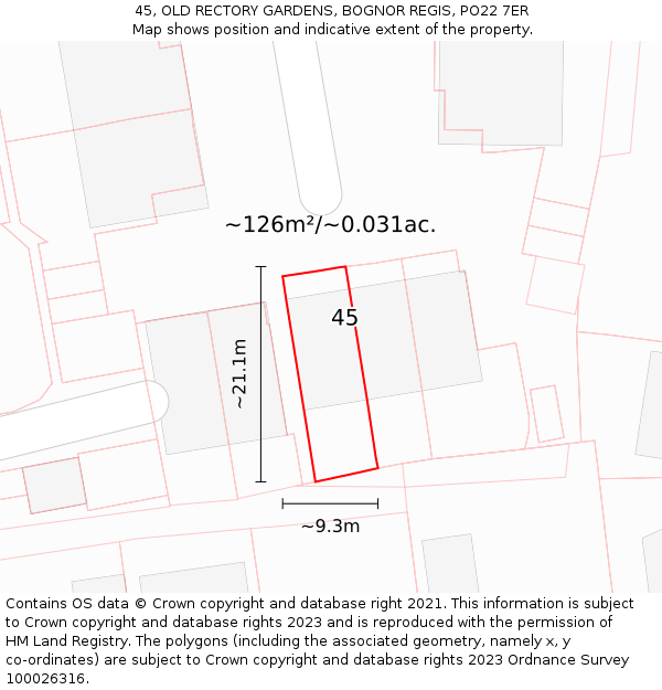 45, OLD RECTORY GARDENS, BOGNOR REGIS, PO22 7ER: Plot and title map