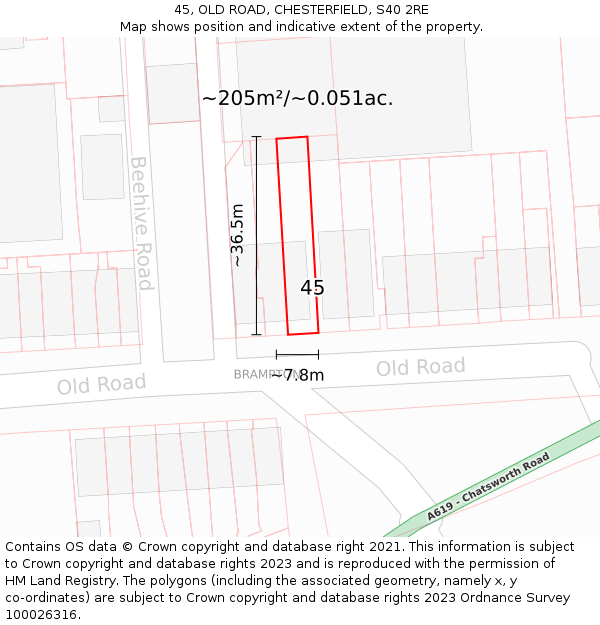 45, OLD ROAD, CHESTERFIELD, S40 2RE: Plot and title map