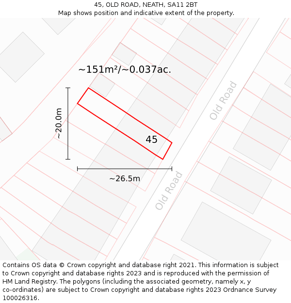 45, OLD ROAD, NEATH, SA11 2BT: Plot and title map