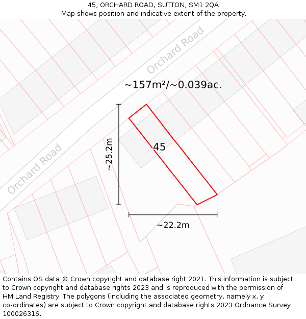 45, ORCHARD ROAD, SUTTON, SM1 2QA: Plot and title map