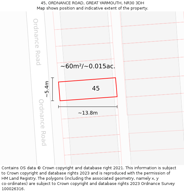 45, ORDNANCE ROAD, GREAT YARMOUTH, NR30 3DH: Plot and title map