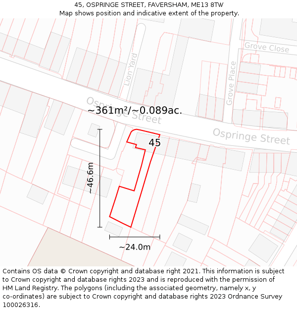 45, OSPRINGE STREET, FAVERSHAM, ME13 8TW: Plot and title map