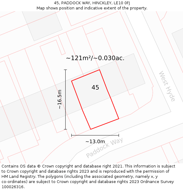 45, PADDOCK WAY, HINCKLEY, LE10 0FJ: Plot and title map