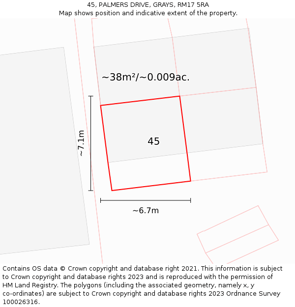 45, PALMERS DRIVE, GRAYS, RM17 5RA: Plot and title map