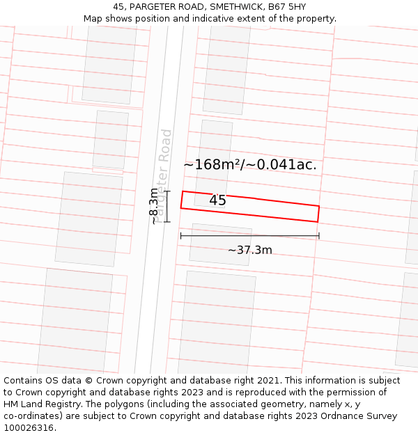 45, PARGETER ROAD, SMETHWICK, B67 5HY: Plot and title map