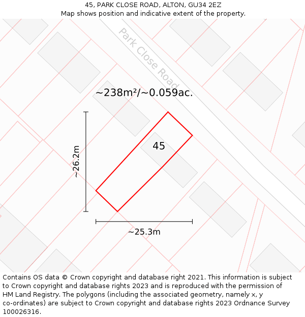 45, PARK CLOSE ROAD, ALTON, GU34 2EZ: Plot and title map