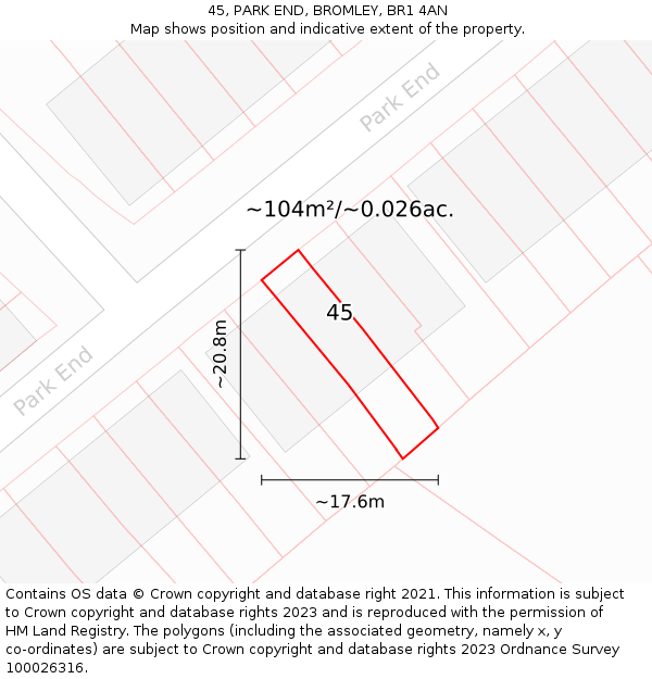 45, PARK END, BROMLEY, BR1 4AN: Plot and title map
