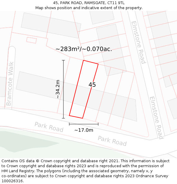 45, PARK ROAD, RAMSGATE, CT11 9TL: Plot and title map